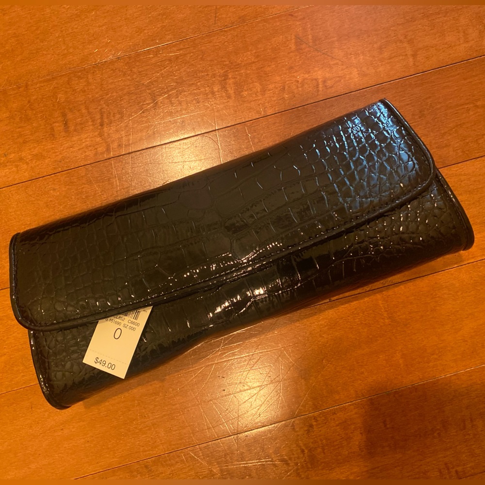 ANN TAYLOR LOFT Faux Alligator Clutch Purse goldtone Metal Strap